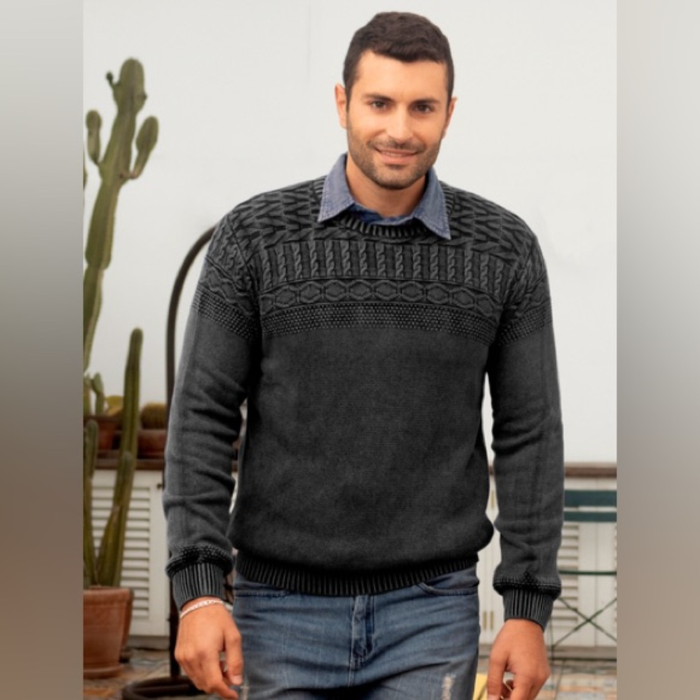 Blue Overdyed Cotton Knit Pullover